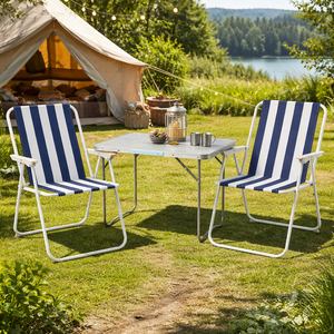 3-teiliges Campingm�bel Set Alu L70xB50xH59cm Blau-wei� gestreift