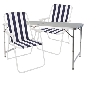 3-teiliges Campingm�bel Set Alu 120x60x58/70cm blau-wei� gestreift
