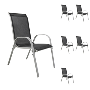 6xOutdoorstuhl Gartenstuhl Stapelstuhl Metall Silber Textilen Schwarz 