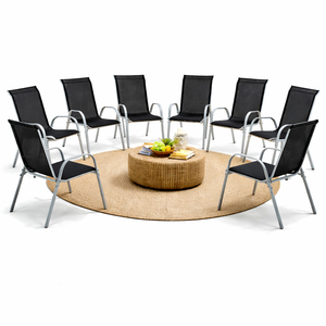 8xOutdoorstuhl Gartenstuhl Stapelstuhl Metall Silber Textilen Schwarz 