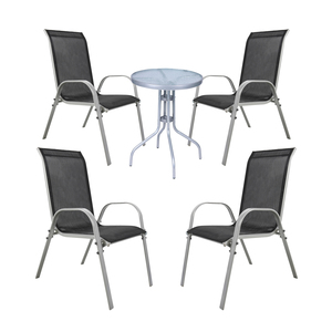 Bistro Sitzgarnitur Bistrogarnitur 5-teilig Silbergrau/Schwarz