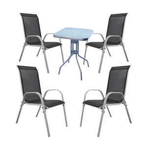 Bistro Sitzgarnitur Bistrogarnitur 5-teilig Silbergrau/Schwarz