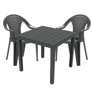 Sitzgarnitur Bistrogarnitur 3-teilig Anthrazit Rattan/Holzoptik