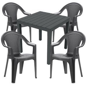 Sitzgarnitur Bistrogarnitur 5-teilig Anthrazit Rattan/Holzoptik