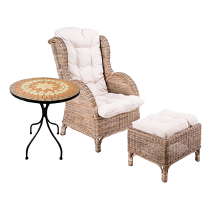 Luxus Rattan Set Relaxsessel mit Fu�hocker + Mosaiktisch