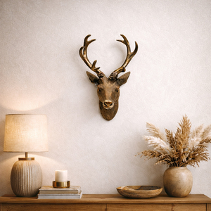 Hirschgeweih Hirschkopf Geweih 10-Ender Bronze Optik 14x16x30cm