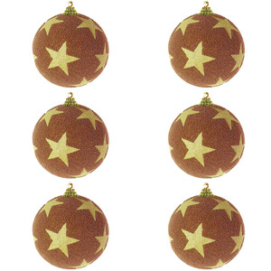 6-tlg. Christbaumkugeln Stern beflockt Glitzer Kupfer/Gold  8cm