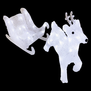 Acryl Rentier Schlitten 50 LEDs kaltwei� Weihnachten Au�enbeleuchtung