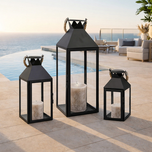 3er Laternen Set Stalllaterne Windlicht Schwarz Metall H25/40/51cm 