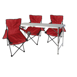 4-teiliges Campingm�bel Set rot Tisch h�henverstellbar +St�hle