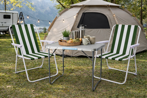 3-teiliges Campingm�bel Set Alu L80xB60xH68cm Gr�n-wei� gestreift