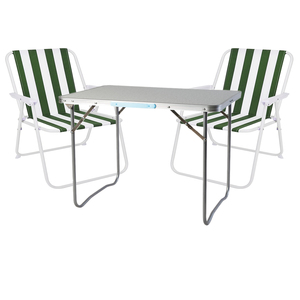 3-teiliges Campingm�bel Set Alu L80xB60xH68cm Gr�n-wei� gestreift