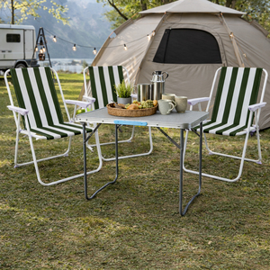 4-teiliges Campingm�bel Set Alu L80xB60xH68cm Gr�n-wei� gestreift