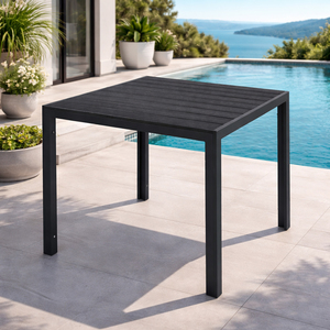 Holzimitat Gartentisch Outdoortisch Esstisch Aluminium schwarz 90x90cm