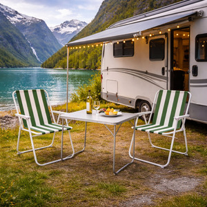 3-teiliges Campingm�bel Set Alu L70xB50xH59cm gr�n-wei�