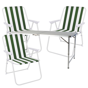 4-teiliges Campingm�bel Set Alu 120x60x58/70cm gr�n-wei�
