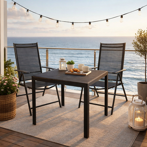 3tlg Gartengarnitur Sitzgarnitur 90x90cm Aluminium Non-Wood Hochlehner