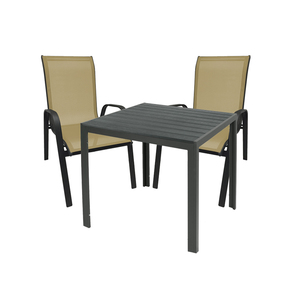 Gartengarnitur Sitzgarnitur 3-teilig 90x90cm Anthrazit/Grau/Beige