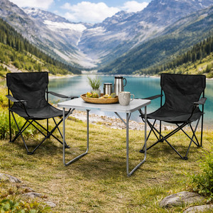 3-teiliges Campingm�bel Set Schwarz XL Tisch 80x60x68cm + Anglersessel