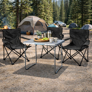 4-teiliges Campingm�bel Set Schwarz XL Tisch 80x60x68cm + Anglersessel