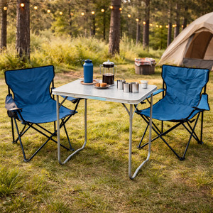 3-teiliges Campingm�bel Set XL Tisch Campingst�hle/Anglerst�hle Blau