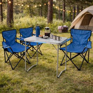 4-teiliges Campingm�bel Set Blau Tisch Campingst�hle/Anglerst�hle Blau
