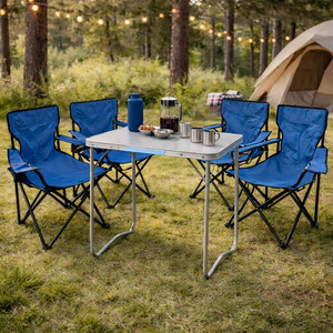 5-teiliges Campingm�bel Set Blau XL Tisch 80x60x68cm + Campingst�hle