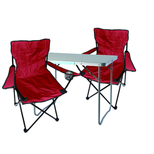 3-teiliges Campingmbel Set rot XL Tisch 80x60x68cm + Campingsthle