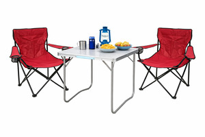 3-teiliges Campingm�bel Set rot XL Tisch 80x60x68cm + Campingst�hle