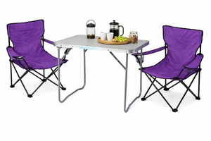 3-teiliges Campingm�bel Set Lila XL Tisch+Campingst�hle mit Tasche
