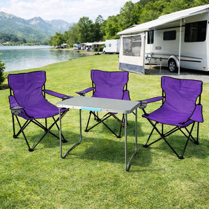 4-teiliges Campingm�bel Set lila XL Tisch 80x60x68cm + Campingst�hle