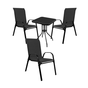 4-teilige Bistro Sitzgarnitur mit Stapelst�hle Schwarz