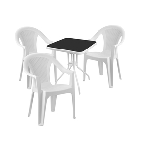 4-teilige Bistro Sitzgarnitur mit Kunststoff Stapelst�hlen