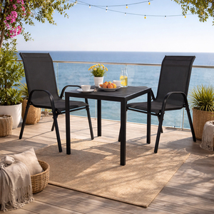 3tlg Outdoor Gartengarnitur 90x90cm Aluminium Anthrazit Stapelstuhl