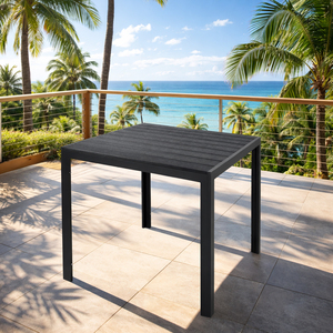 Holzimitat Gartentisch Outdoortisch Esstisch Aluminium schwarz 80x80cm