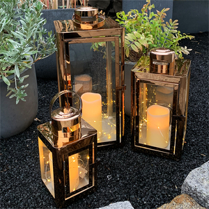 3er Set Edelstahl-Laternen 22/32/46cm 3 Lichterketten LED Kerzen