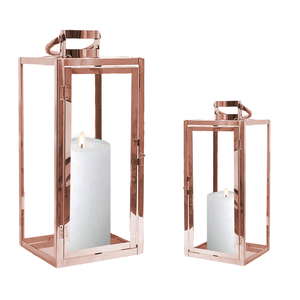 2er Set Edelstahl-Laternen Gartenlaternen Kupferfarben Rosegold 30/40 cm