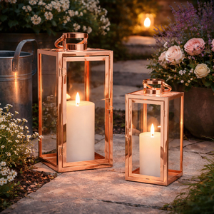 2er Set Edelstahl-Laternen Gartenlaternen Kupferfarben Rosegold 30/40 cm
