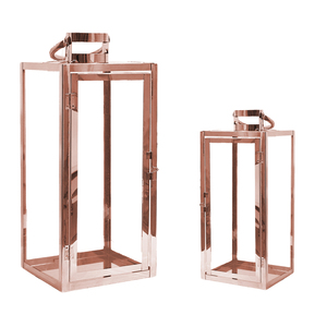 2er Set Edelstahl-Laternen Gartenlaternen Kupferfarben Rosegold 30/40 cm