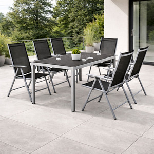 7tlg Alu Gartenm�bel Gartengarnitur Tisch 150x90cm Klappstuhl Textilen