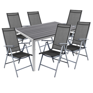 7 teilige Gartengarnitur Gartenm�bel Alu Silber Non-Wood 180x90cm + 6 Hochlehner mit Textilen 