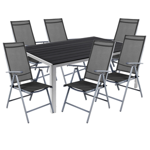 7 teilige Gartengarnitur Gartenm�bel Alu Non-Wood 180x90x74cm + 6 Hochlehner mit Textilen 