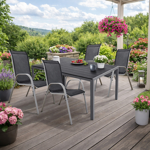 5tlg Gartenm�bel Set Alu silber Non-Wood 180x90cm + 4 Stapelst�hlen  