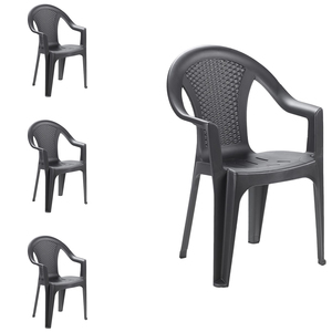 4er Set Stapelstuhl Gartenstuhl Kunststoff stapelbar Rattan-Optik Anthrazit