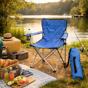 Anglersessel mit Getr�nkehalter und Tasche Hellblau bis 120kg