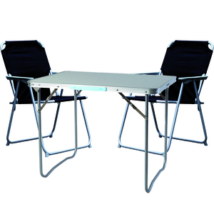 3-teiliges Campingm�bel Set Alu L70xB50xH59cm 1x Campingtisch mit Tragegriff  + 2 Campingst�hle schwarz