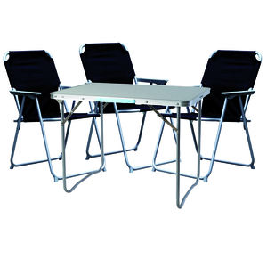 4-teiliges Campingm�bel Set Alu L70xB50xH59cm 1x Campingtisch mit Tragegriff + 3 Campingst�hle schwarz