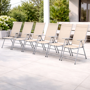 6er Set Garten Klappstuhl Aluminium - Textilen Silbergrau/Beige