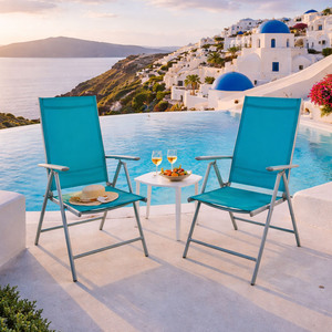 2er Set Garten Klappstuhl Aluminium - Textilen Silbergrau/Petrol