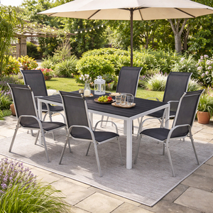 7tlg Alu Gartenm�bel Gartengarnitur 150x90cm Stapelstuhl Textilen